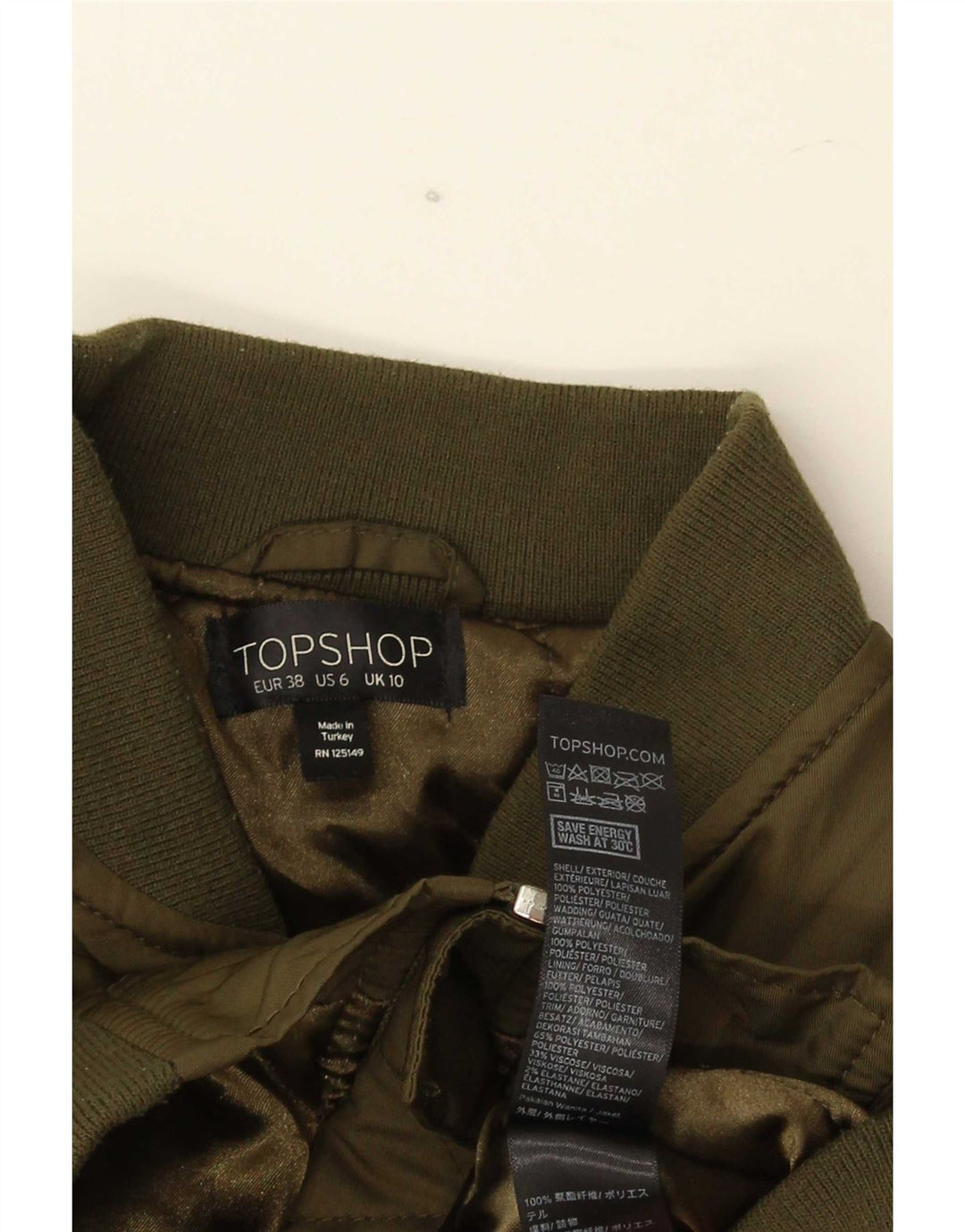 Topshop Dame Oversized Bomber Jacket UK 10 Small Green Polyester