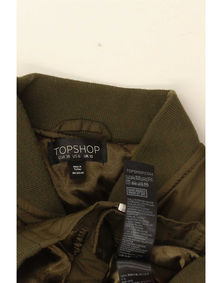 Topshop Dame Oversized Bomber Jacket UK 10 Small Green Polyester