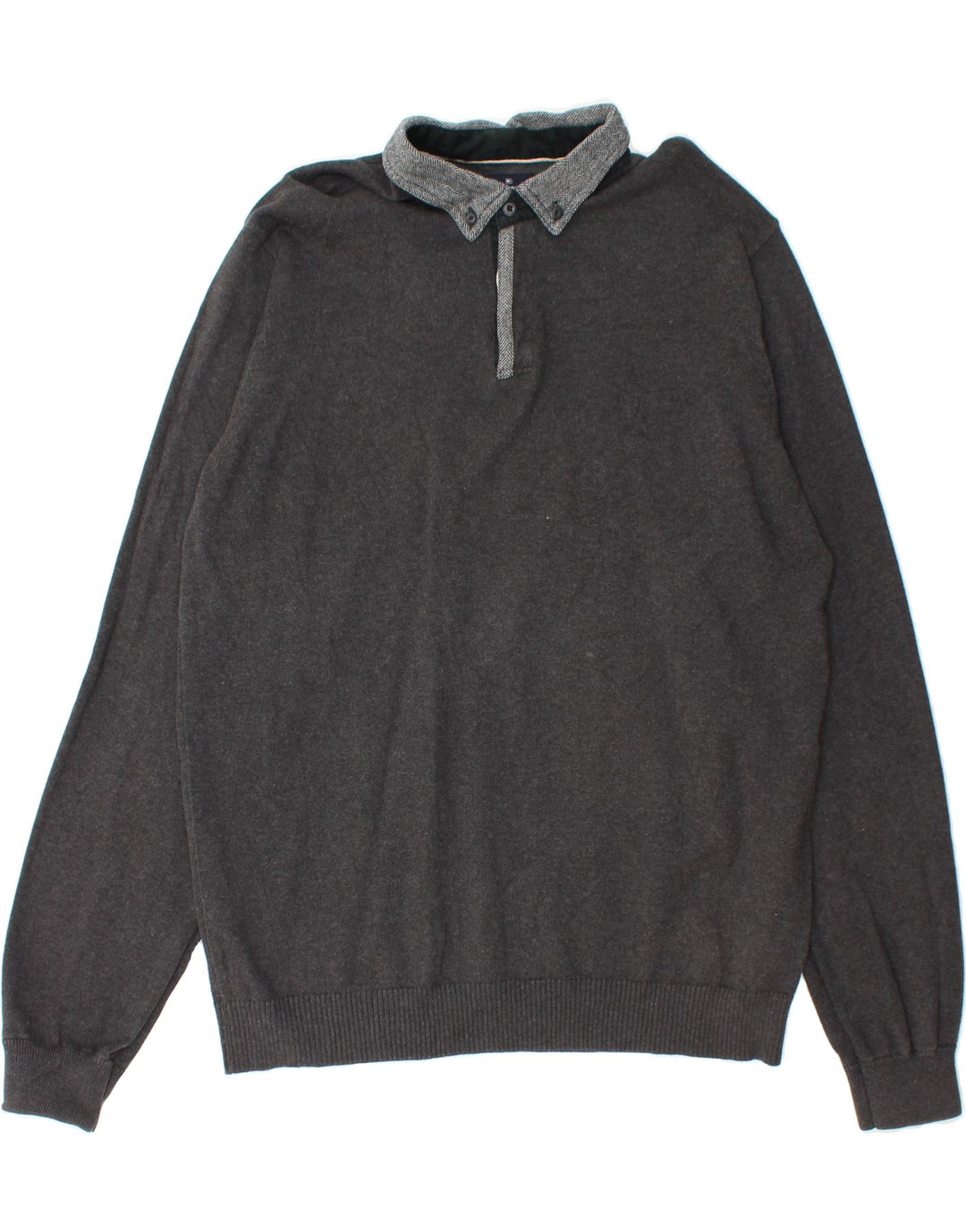 MARKS & SPENCER Mens Polo Neck Jumper Sweater Large Grey Cotton Vintage Marks & Spencer and Second-Hand Marks & Spencer from Messina Hembry 