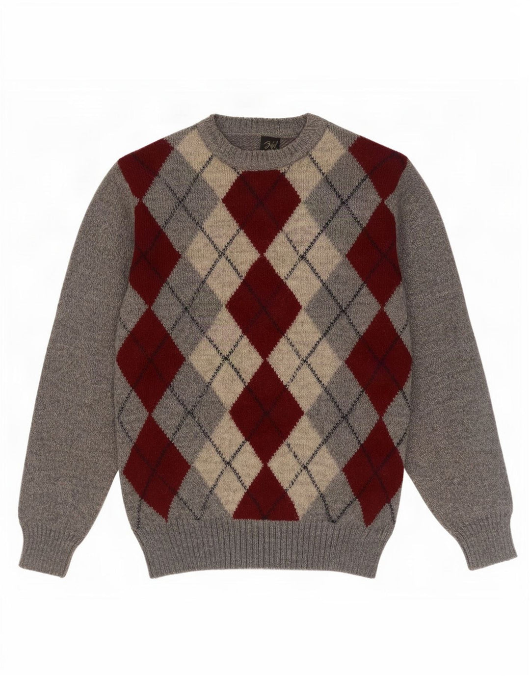 Rodes Herre Crew Neck Jumper Sweater IT 48 Medium Grey Argyle/Diamond