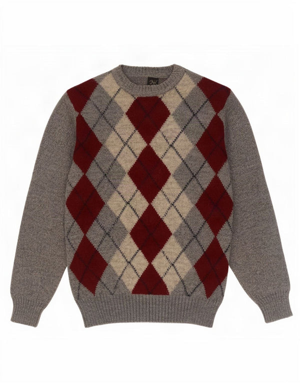 Rodes Herre Crew Neck Jumper Sweater IT 48 Medium Grey Argyle/Diamond