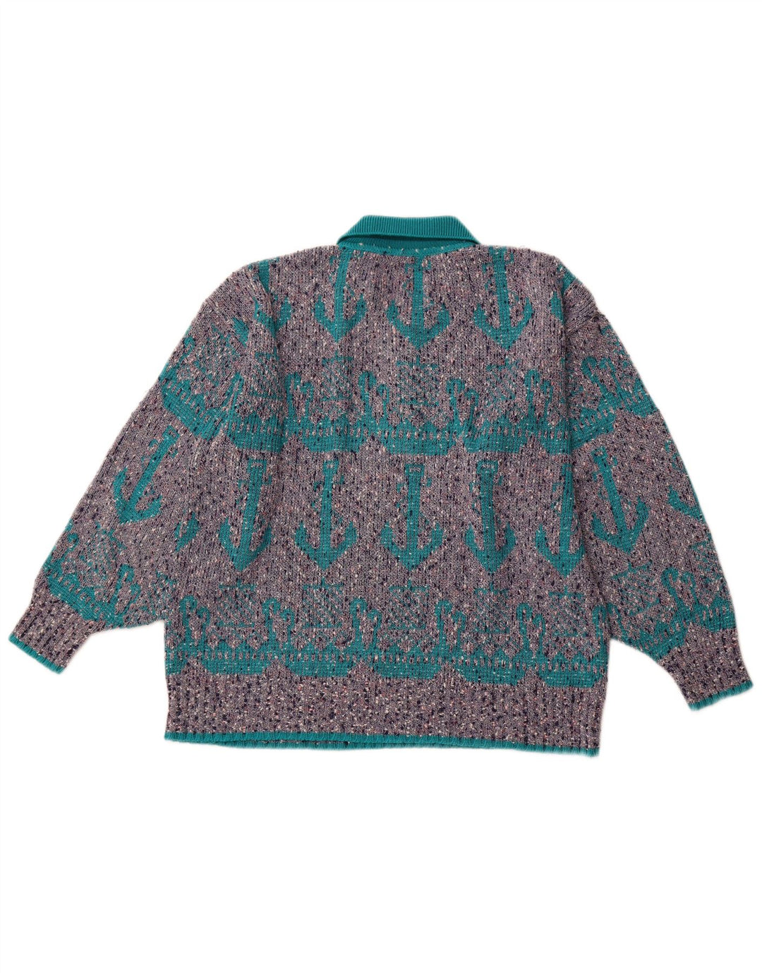 VINTAGE Herre abstrakt mønster Polo Neck sweater XL Grå