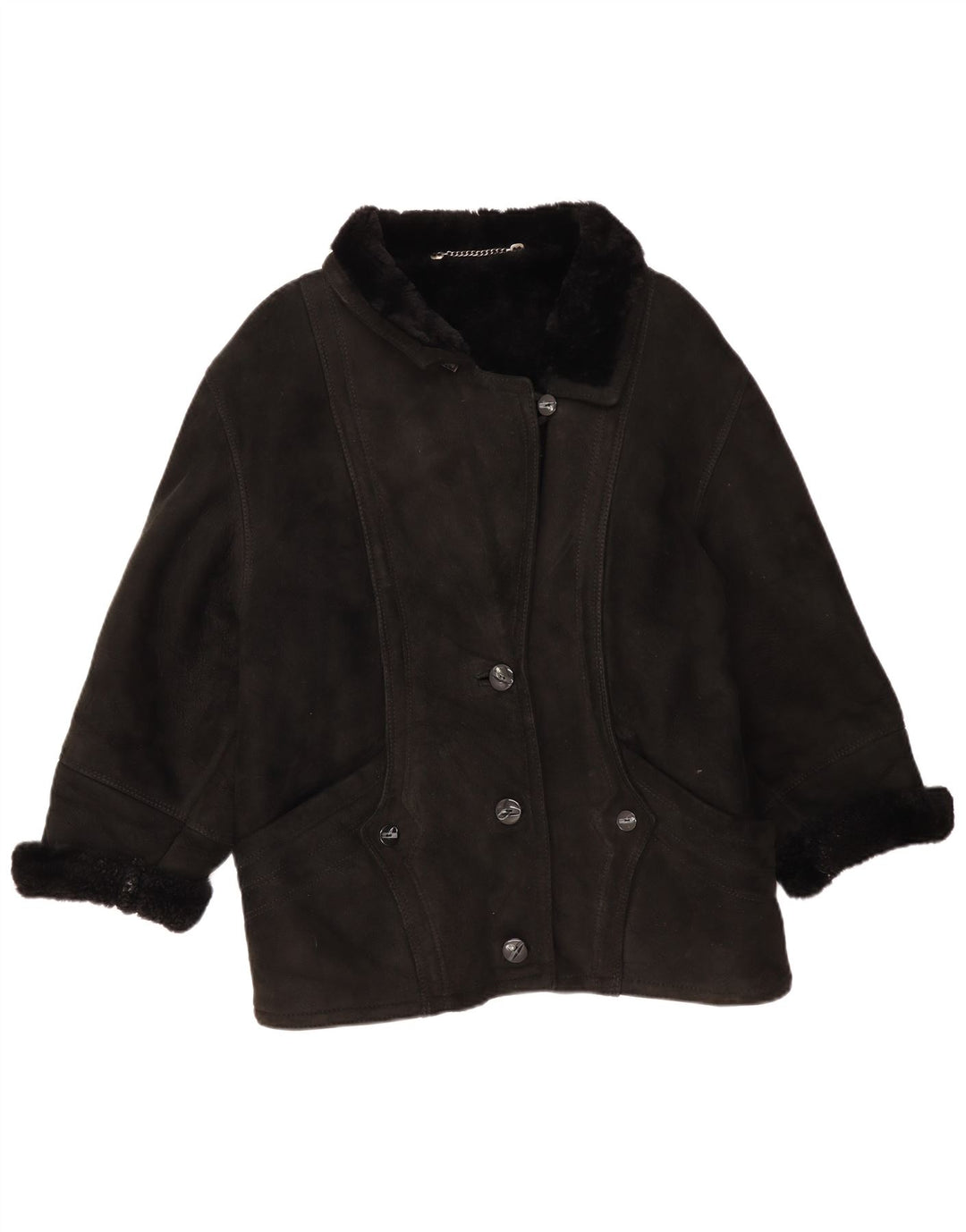 Vintage Dame Oversized Shearling Jacket IT 44 Medium Black Shearling
