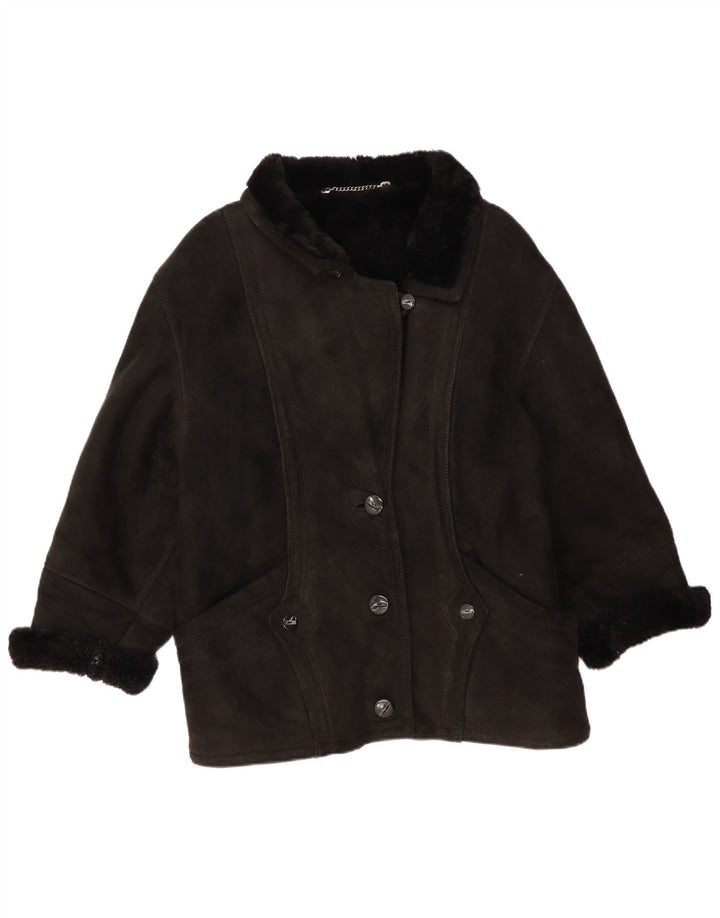 Vintage Dame Oversized Shearling Jacket IT 44 Medium Black Shearling