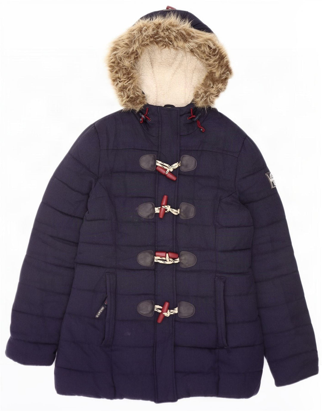 Superdry Polstret Duffle-jakke med hætte til kvinder UK 12 Medium Navy Blue