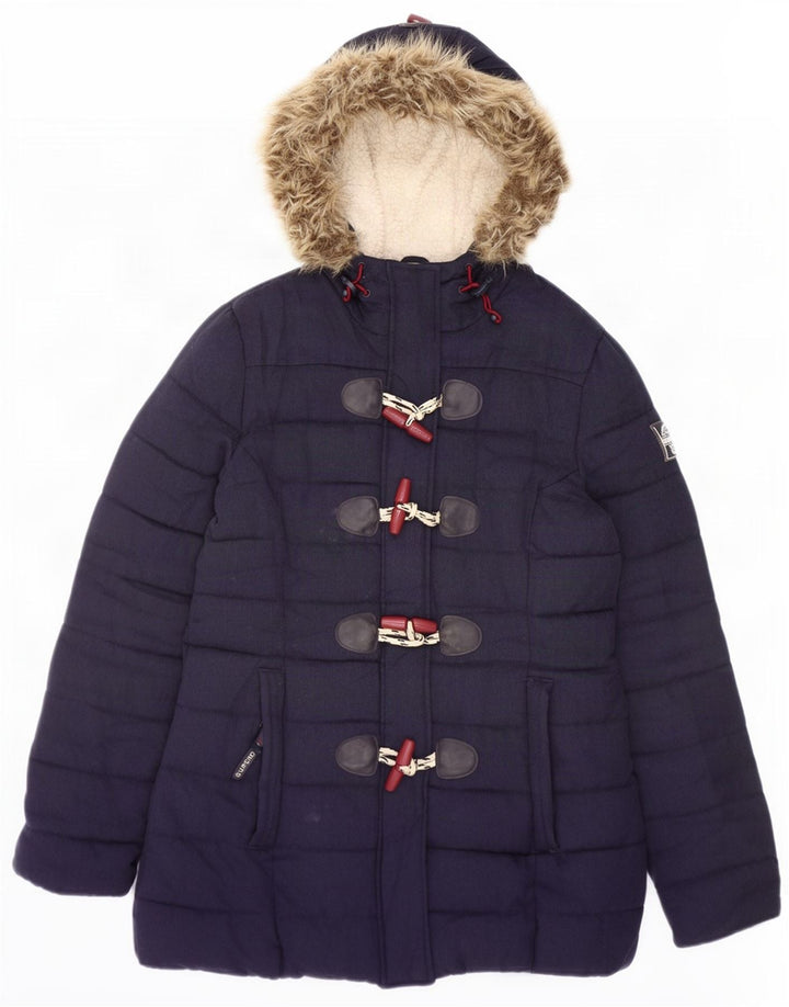 Superdry Polstret Duffle-jakke med hætte til kvinder UK 12 Medium Navy Blue