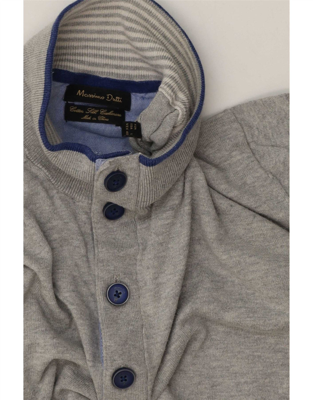 Massimo Dutti Herre Button Neck Jumper Sweater Stor Grå Flecked Bomuld