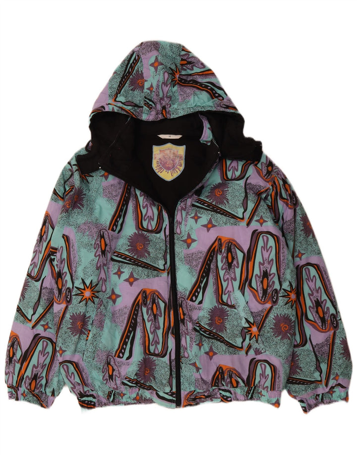 VINTAGE Herre abstrakt mønster vindjakke UK 38 Medium Turkis