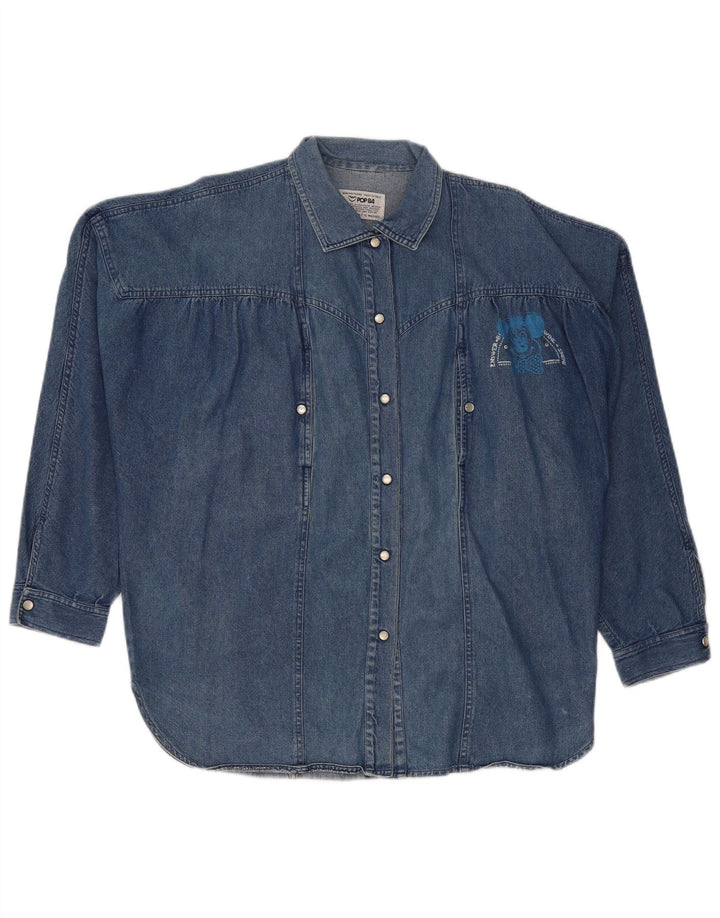 POP 84 Dame Oversized Denim Shirt UK 14 Medium Blue Cotton