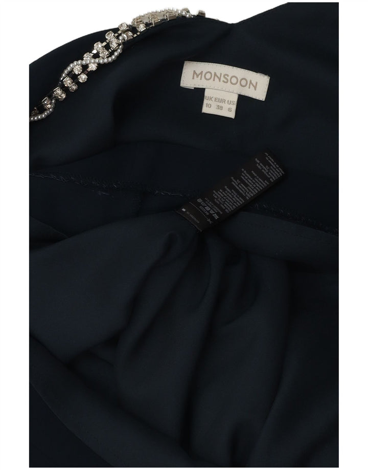 MONSOON Kvinders Ærmeløs Skede Kjole UK 10 Small Navy Blue Viscose