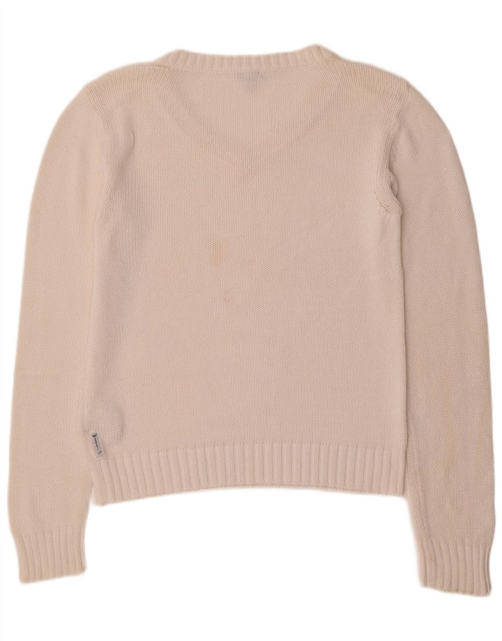 ARMANI JEANS Dame V-hals sweater UK 16 Stor hvid bomuld