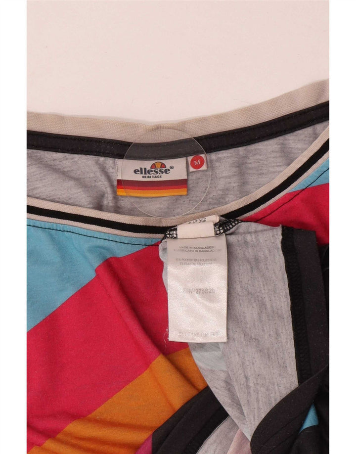 Ellesse Dame Crop Grafisk T-Shirt Top UK 14 Medium Sort Stribet