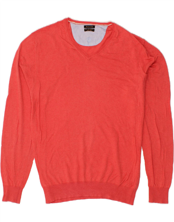MASSIMO DUTTI Mens V-Neck Jumper Sweater 2XL Pink Cotton Vintage Massimo Dutti and Second-Hand Massimo Dutti from Messina Hembry 