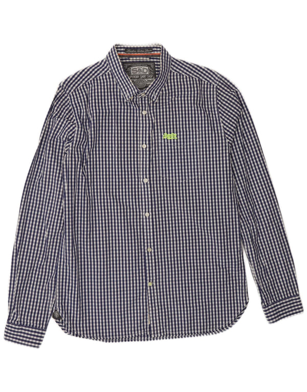 SUPERDRY Herreskjorte Large Navy Blue Gingham Cotton