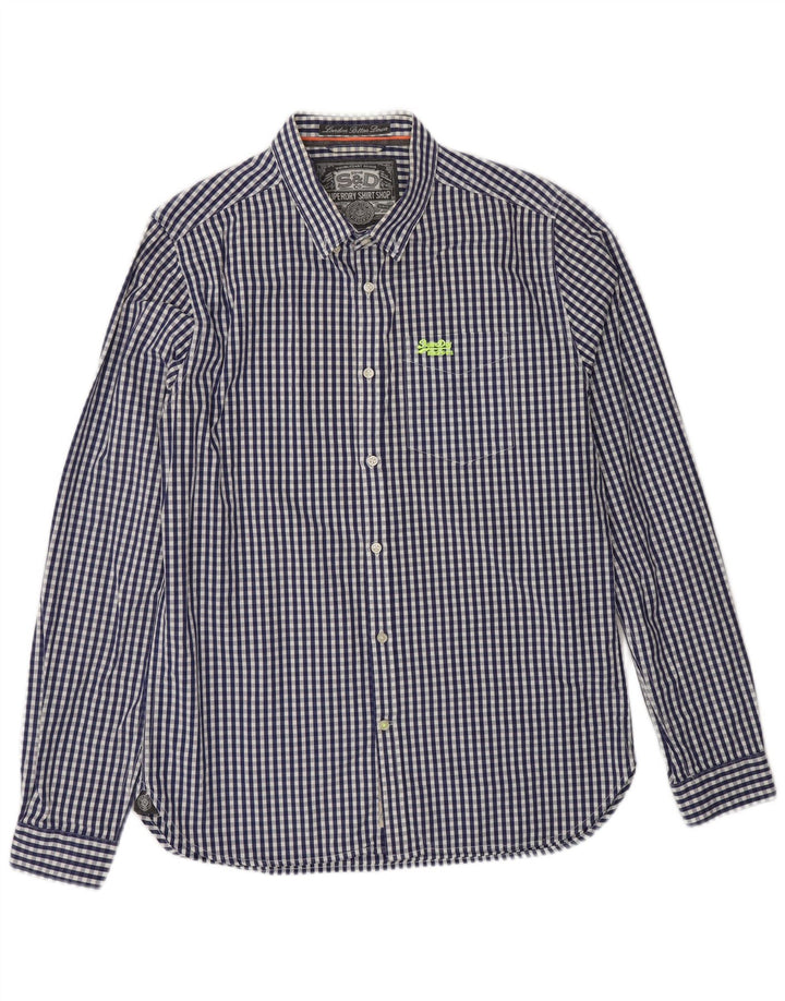 SUPERDRY Herreskjorte Large Navy Blue Gingham Cotton