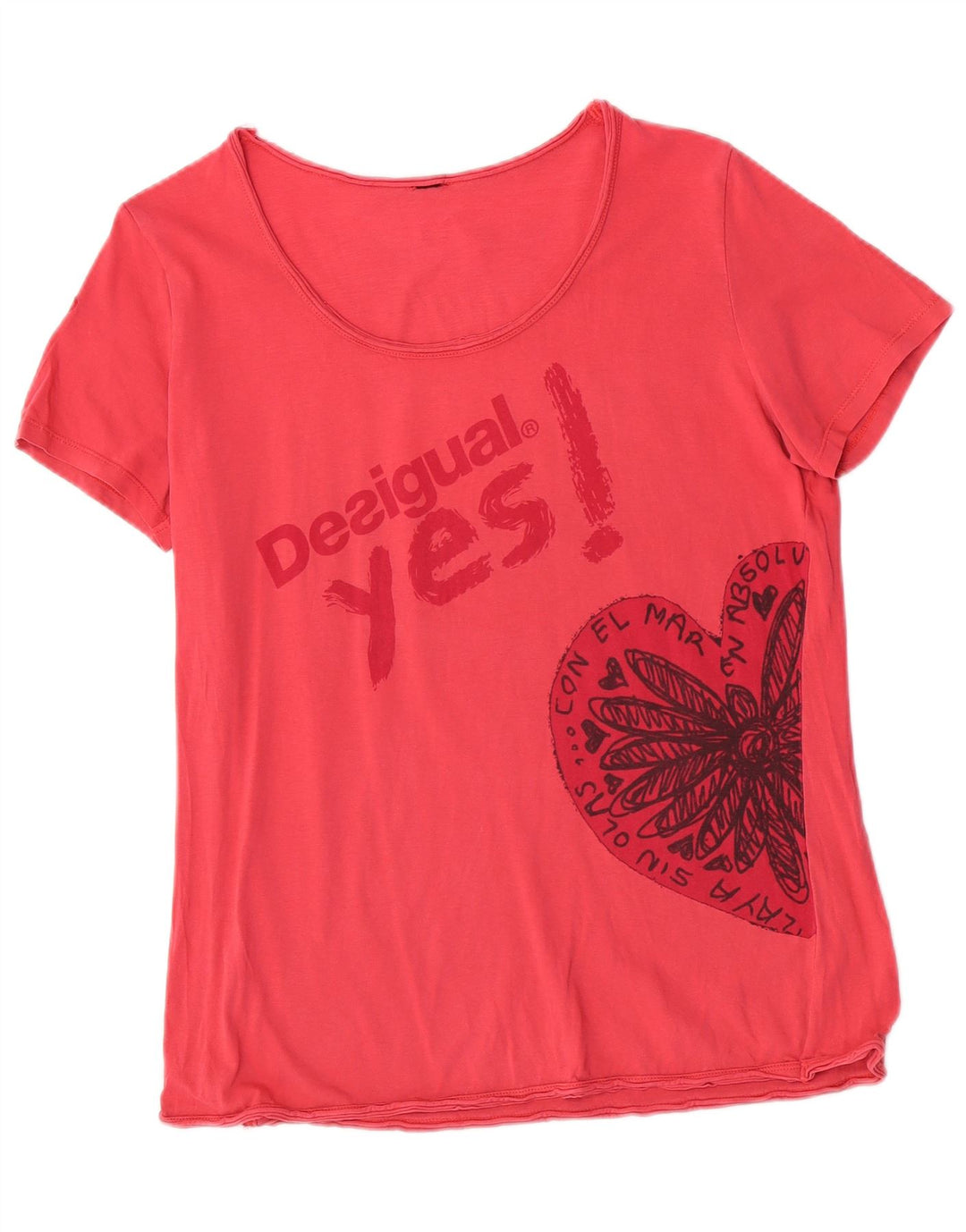 Desigual grafisk T-shirt top til kvinder UK 14 Medium Pink