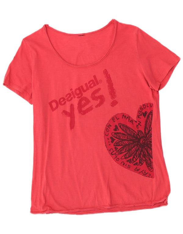 Desigual grafisk T-shirt top til kvinder UK 14 Medium Pink