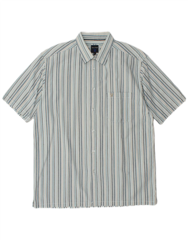 JAMES PRINGLE Mens Short Sleeve Shirt Large Blue Striped Cotton