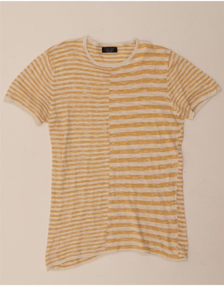 Zara Herre T-Shirt Top Lille Gul Stribet