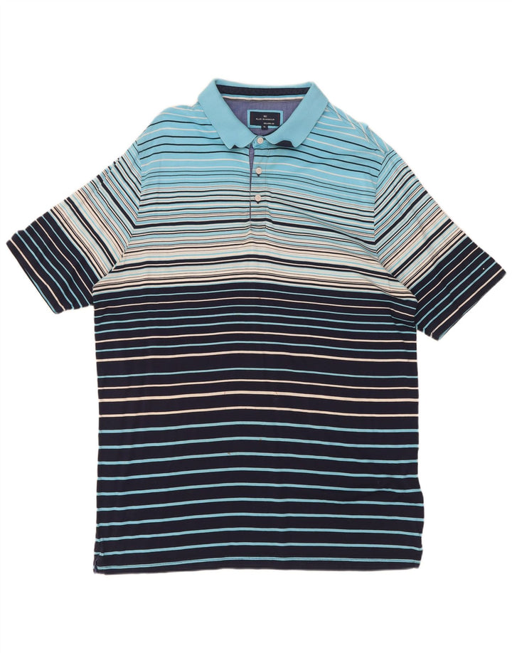 Marks & Spencer herre poloshirt XL blå stribet bomuld