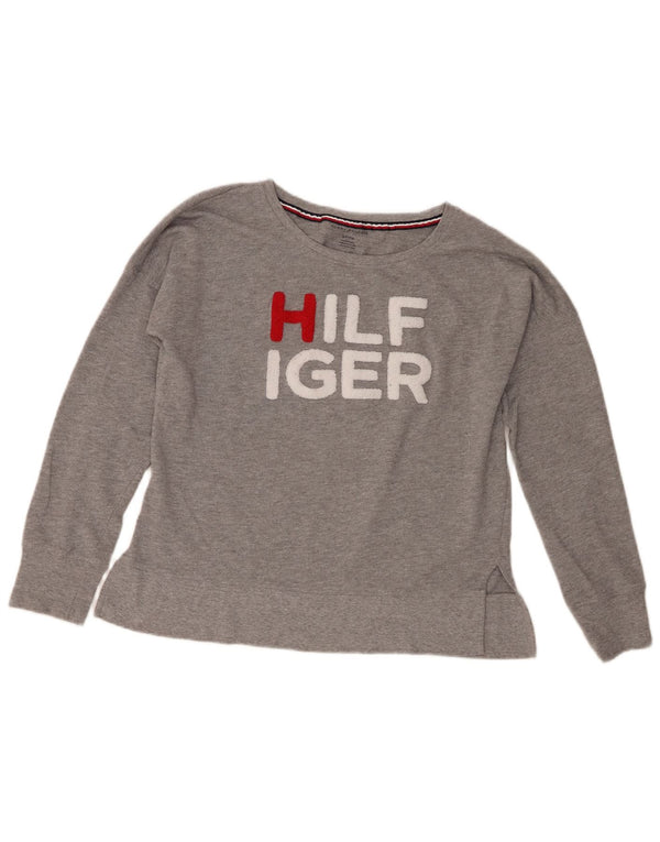 Tommy Hilfiger Dame Grafisk Sweatshirt Jumper UK 10 Lille Grå Bomuld