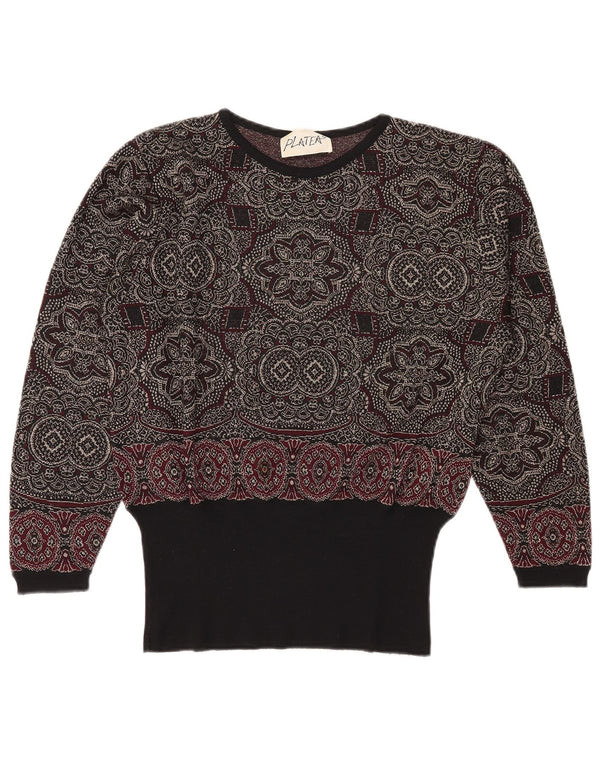 Vintage Dame Boat Neck Jumper Sweater UK 14 Medium Burgundy Paisley