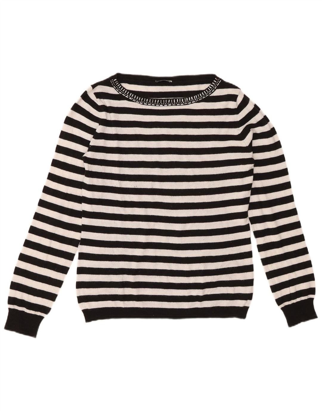 Liu Jo Dame Boat Neck Jumper Sweater UK 12 Medium Sort Stribet