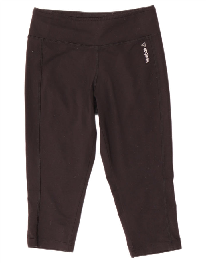 REEBOK Dame Capri Leggings UK 8/10 Small Black Polyester