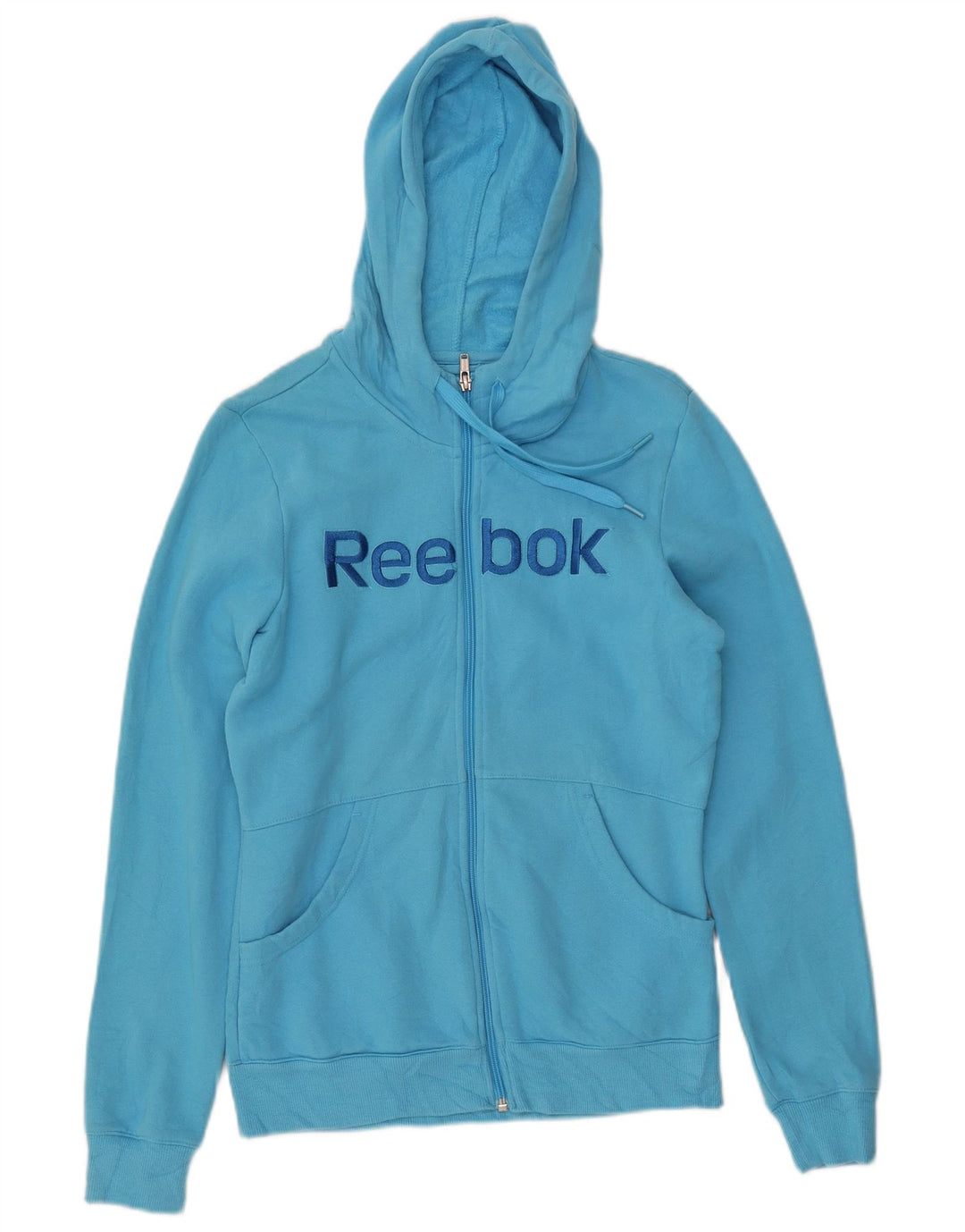 REEBOK Grafisk hættetrøje med lynlås til kvinder UK 14 Medium Blue Bomuld