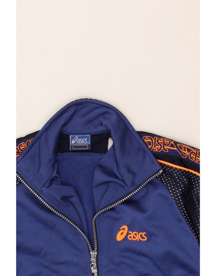 ASICS Boys Graphic Tracksuit Top Jacket 9-10 Years Blue Colourblock Vintage Asics and Second-Hand Asics from Messina Hembry 