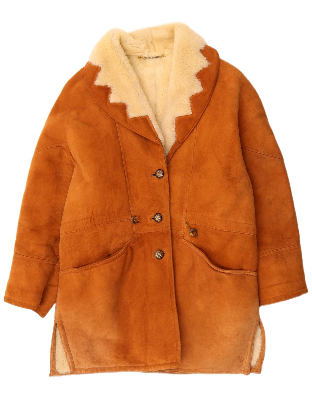 Vintage Dame Shearling Coat EU 44 XL Brun Shearling