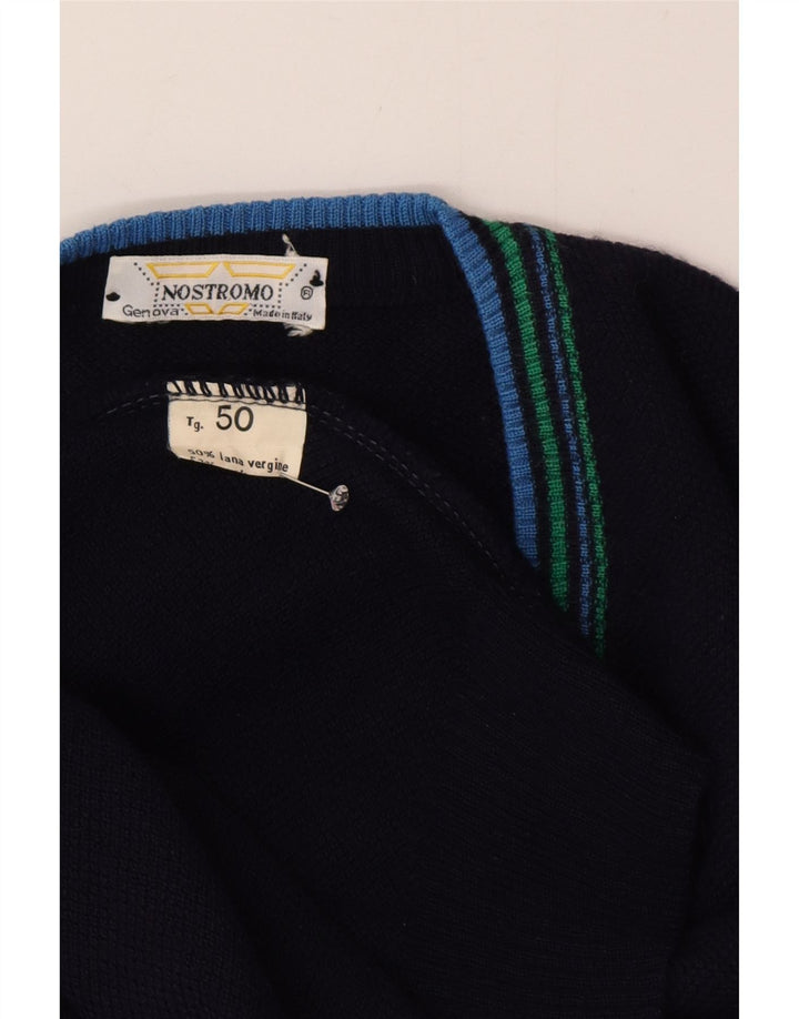 Vintage Herre V-hals sweater IT 50 Medium Marineblå Uld
