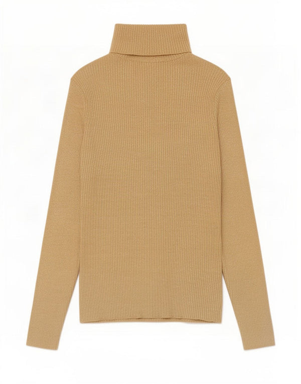 Zara Dame Roll Neck Top Langærmet UK 12 Medium Beige Viscose
