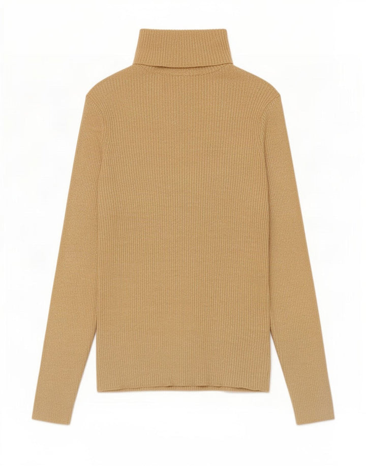 Zara Dame Roll Neck Top Langærmet UK 12 Medium Beige Viscose