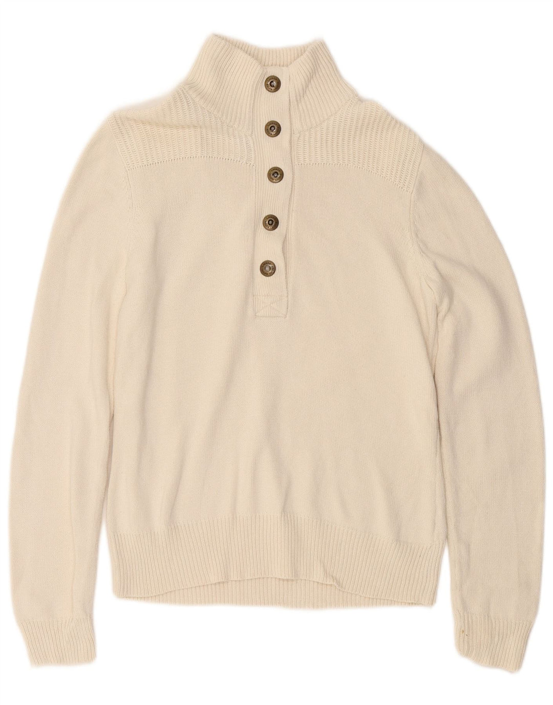 Ralph Lauren Dame Button Neck Jumper Sweater UK 14 Medium White Bomuld