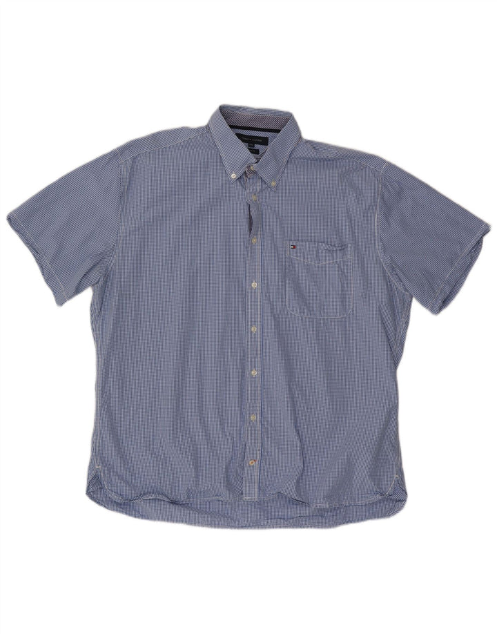 TOMMY HILFIGER Herre Custom Fit kortærmet skjorte 2XL Blue Gingham Cotton