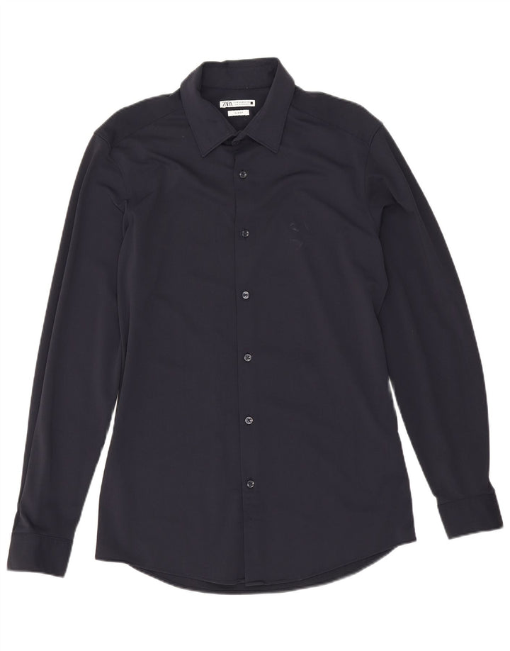 Zara Herre Slim Fit skjorte Medium Navyblå polyamid