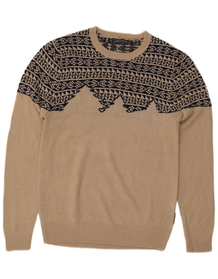 FRANSK FORBINDELSE Herre Boat Neck Jumper Sweater Medium Beige Geometrisk