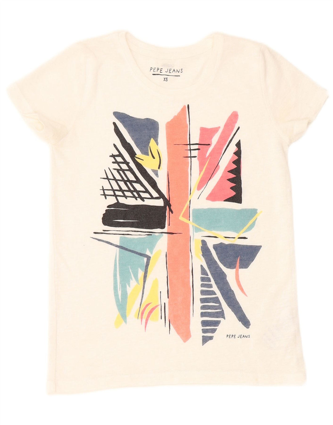 PEPE JEANS Womens Graphic T-Shirt Top UK 6 XS White Polyester
