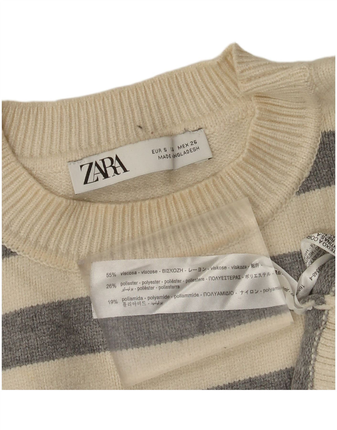Zara Dame Oversized Crew Neck Jumper Sweater UK 10 Small White Striped