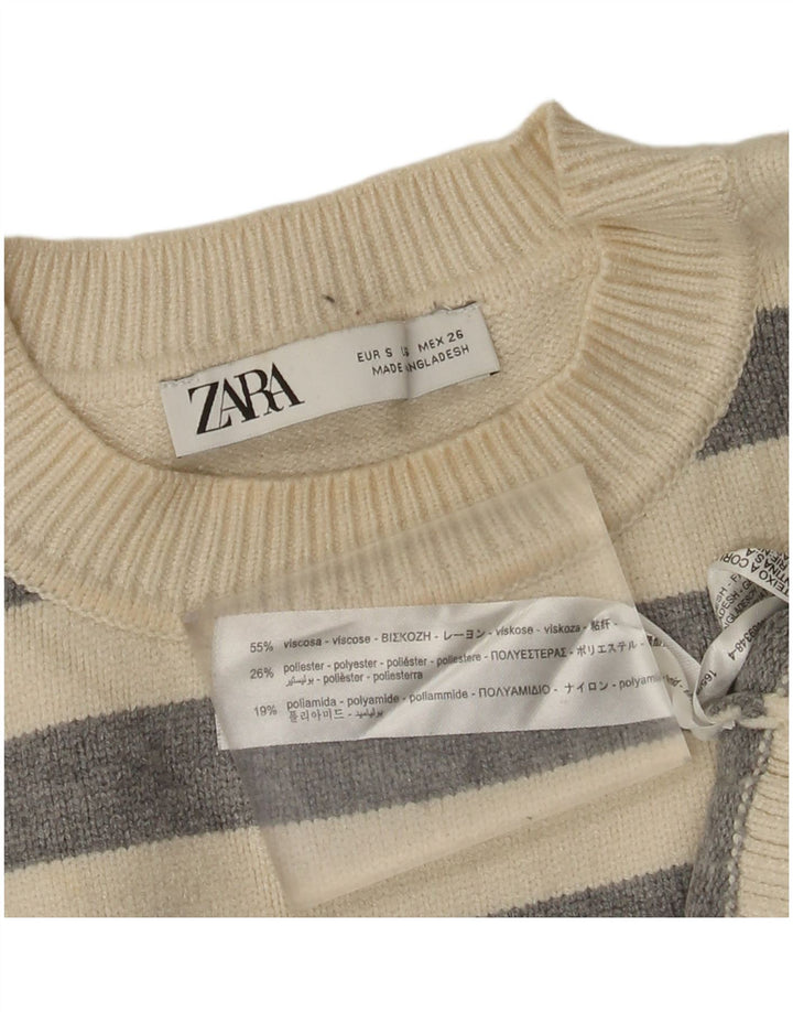 Zara Dame Oversized Crew Neck Jumper Sweater UK 10 Small White Striped