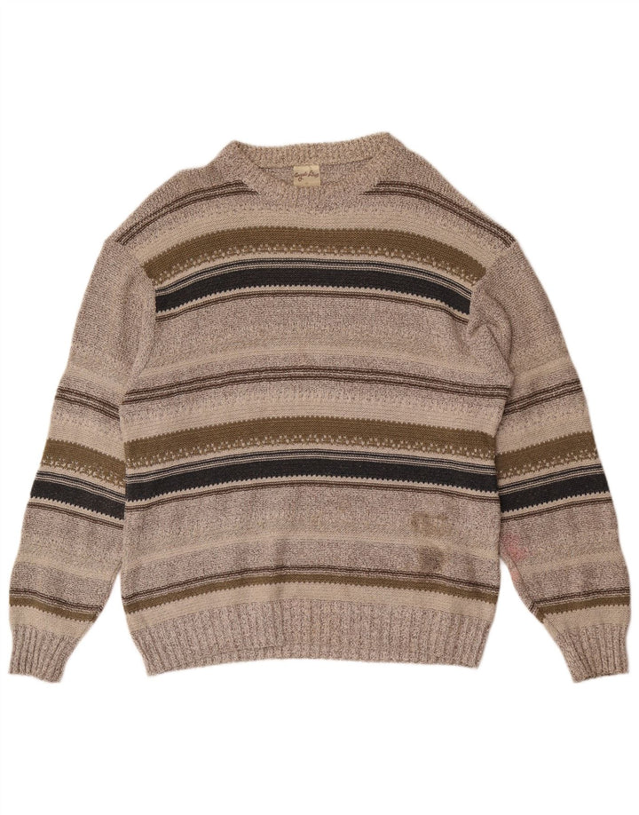 Angelo Litrico Herre Boat Neck Jumper Sweater Medium Grå Stribet Bomuld