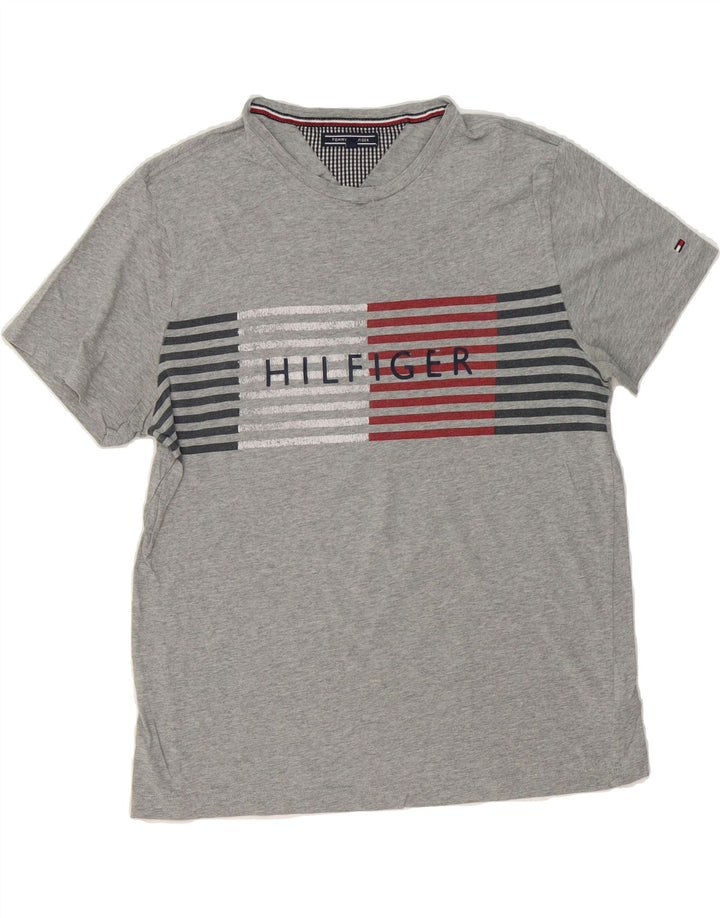 TOMMY HILFIGER Mens Graphic T-Shirt Top Large Grey Cotton Vintage Tommy Hilfiger and Second-Hand Tommy Hilfiger from Messina Hembry 