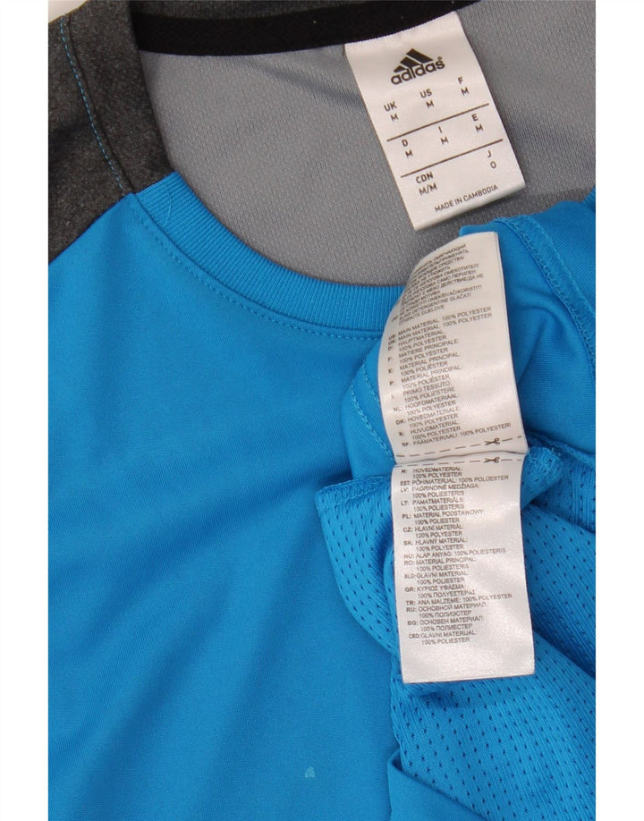 Adidas Herre T-Shirt Top Medium Blue Colourblock Polyester