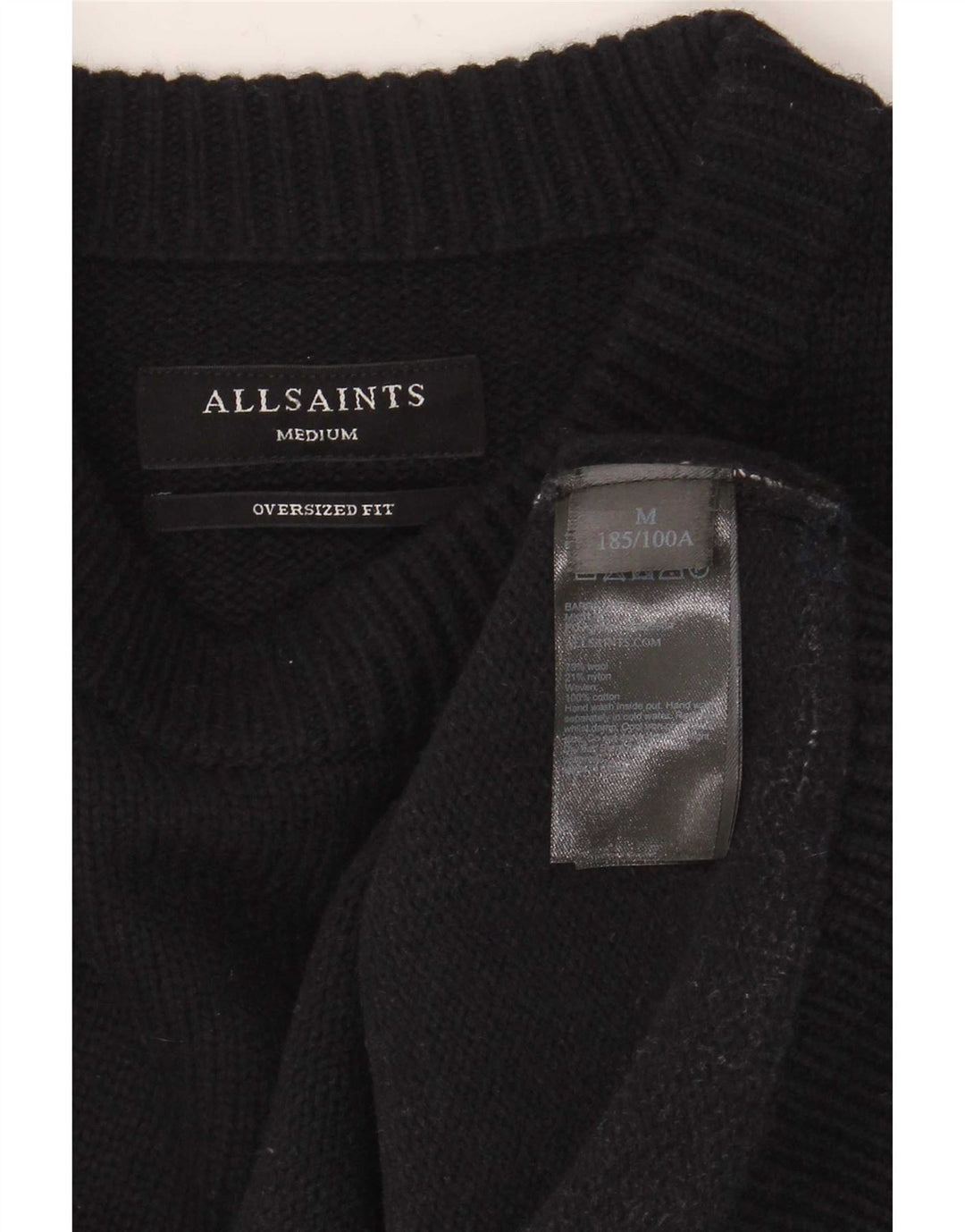 All Saints Herre Oversized Crew Neck sweater Medium Navy Blue Check