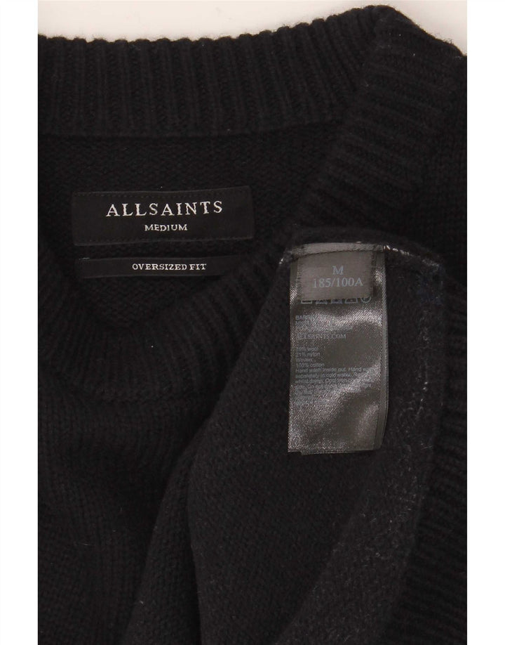 All Saints Herre Oversized Crew Neck sweater Medium Navy Blue Check