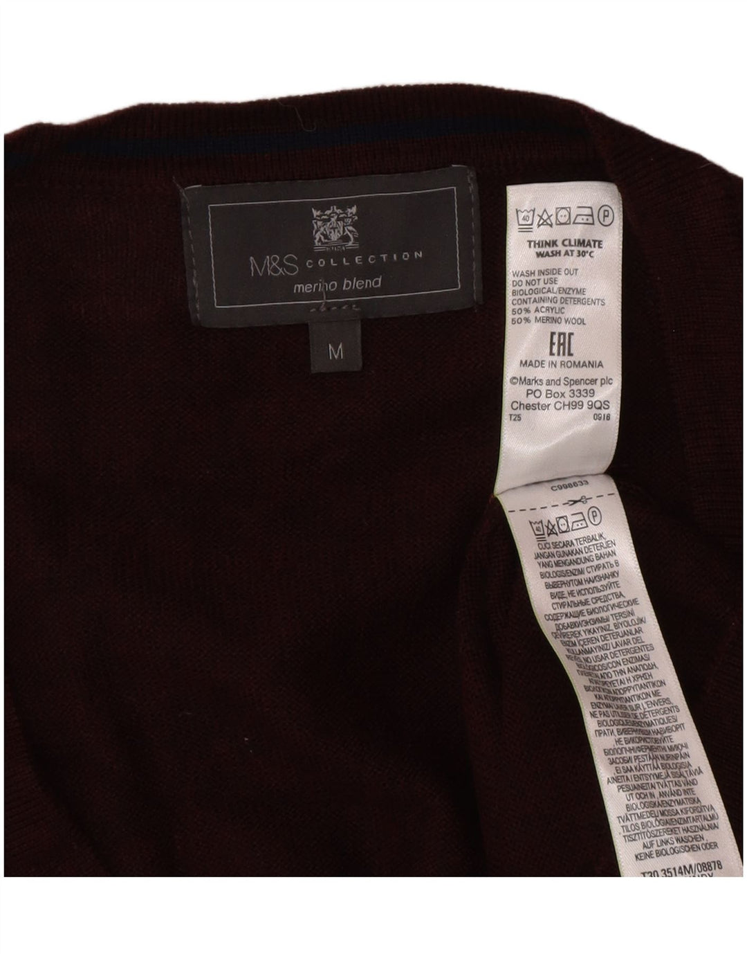Marks & Spencer Herre Cardigan Sweater Medium Burgundy Akryl