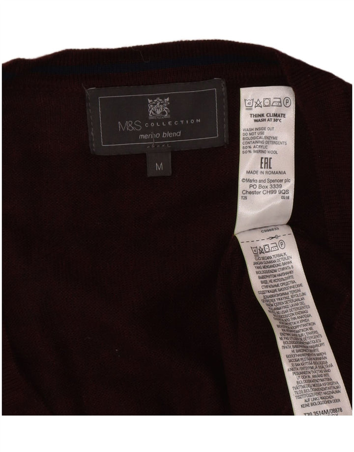 Marks & Spencer Herre Cardigan Sweater Medium Burgundy Akryl