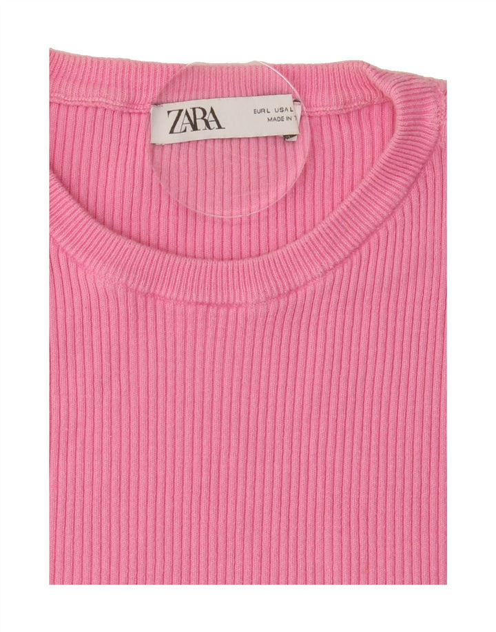 ZARA Womens Crop T-Shirt Top UK 14 Large Pink Vintage Zara and Second-Hand Zara from Messina Hembry 