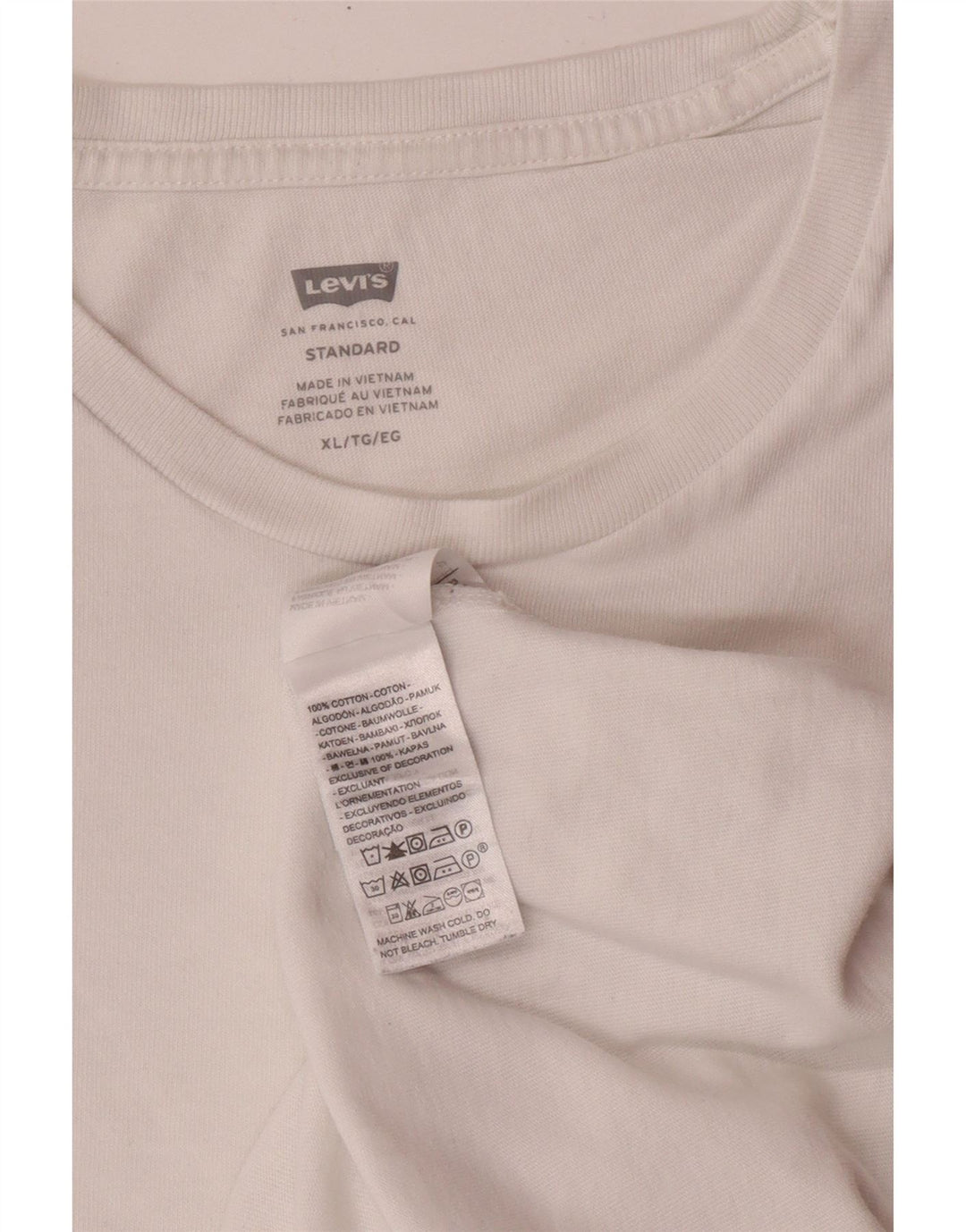 LEVI'S Herre Standard Fit T-Shirt Top XL Hvid Bomuld